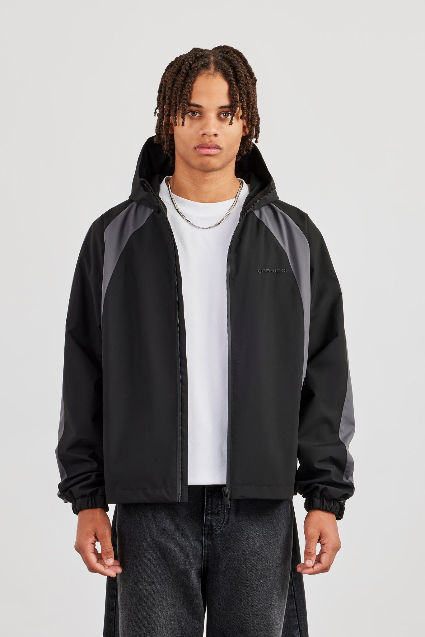 Nylon Track Jacket With Panels - Black